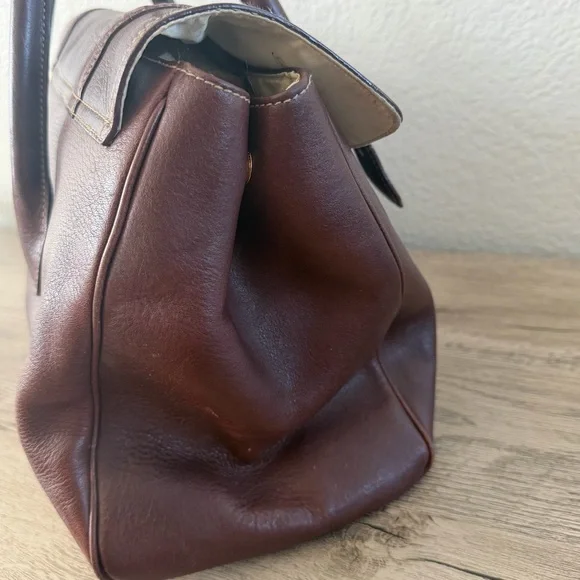 Lauren Ralph Vintage Satchel Bag Burgundy Brown Gold Buckle Turn Lock Doctor Bag - Picture 5 of 12